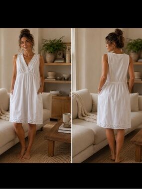 Ralph Lauren White Lace-Trim Chemise 100% cotton has pockets!
